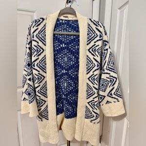 Roxy Kimono Cardigan Sweater Blue and Cream Bohemian